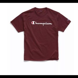 Champion Jersey Tee Classic Script Logo Athletic Fit 100% Cotton